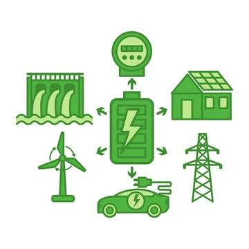 Green Smart Grid Network Icon. Vector Illustration. Power Supply System for.. Stock Illustration