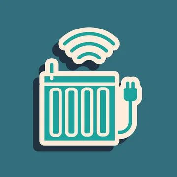 Green Smart heating radiator system icon isolated on green background. Internet Illustrazione stock