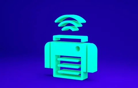 Green Smart printer system icon isolated on blue background. Internet of thin Illustrazione stock