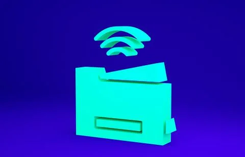 Green Smart printer system icon isolated on blue background. Internet of thin 스톡 일러스트