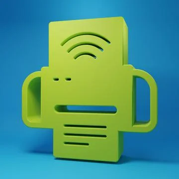 Green Smart printer system icon isolated on blue background. Internet of th.. Stock Illustration