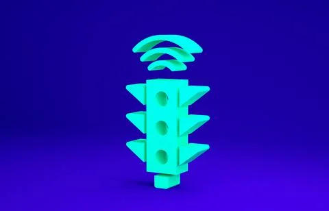 Green Smart traffic light system icon isolated on blue background. Internet o Illustrazione stock