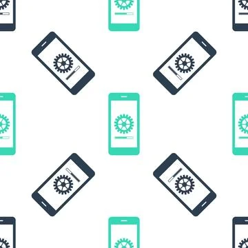 Green Smartphone update process with gearbox progress and loading bar icon イラスト素材