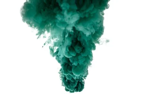Green smoke bomb exploding against white background 写真素材