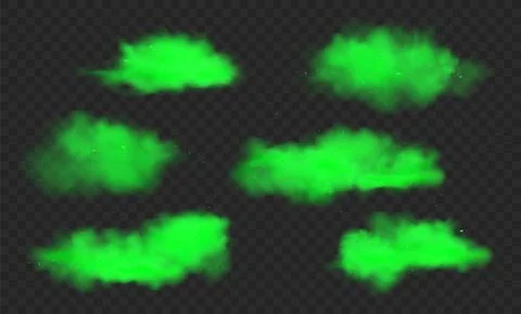 Green smoke effect vector explosion isolated nebula. Green smoke cloudy gas dust Illustrazione stock