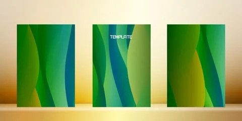 Green smooth flowing dynamic wave backgrounds, set card collection Stock Illustration