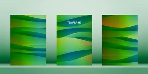 Green smooth flowing dynamic wave backgrounds, set card collection fashion Stock Illustration