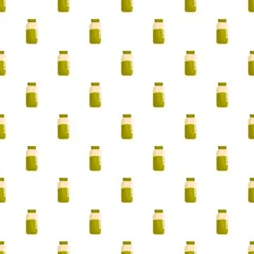 Green smoothie drink bottles repeating pattern on white Stock Illustration