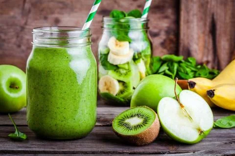 organic juicy green apples. above view Stock Photo by nblxer