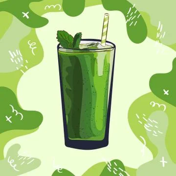Green smoothie recipe. Menu element for cafe or restaurant with energetic fre Stock Illustration
