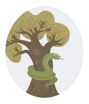 Green snake and tree Stock Illustration