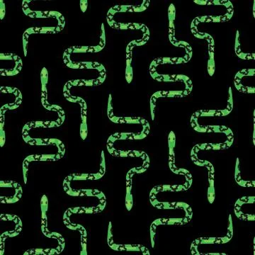 Green snake on black seamless pattern vector Illustrazione stock