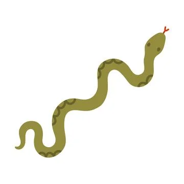Green snake crawling vector illustration. Flat design woodland reptile isolated Stock Illustration