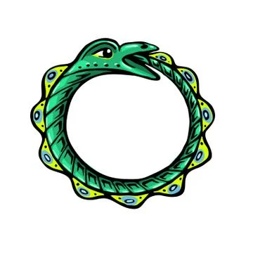 Green snake eats its own tail Stock Illustration