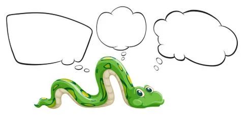 A green snake with the empty bubble notes Illustrazione stock