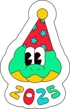 Green Snake In Festive Cone Hat Retro Y2k Sticker 스톡 일러스트