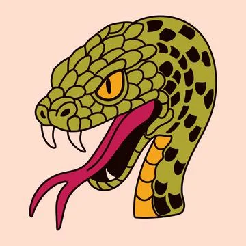 Green Snake Head with Sharp Teeth and Yellow Eyes Stock-Illustration