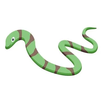 Green snake slithering with brown stripes, isometric reptile icon Stock Illustration