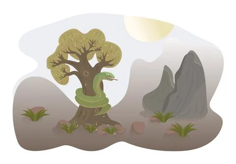 Green snake on the tree Stock Illustration