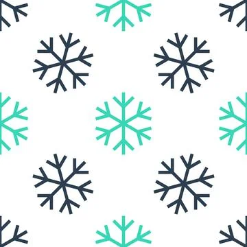 Green Snowflake icon isolated seamless pattern on white background. Vector Stock Illustration