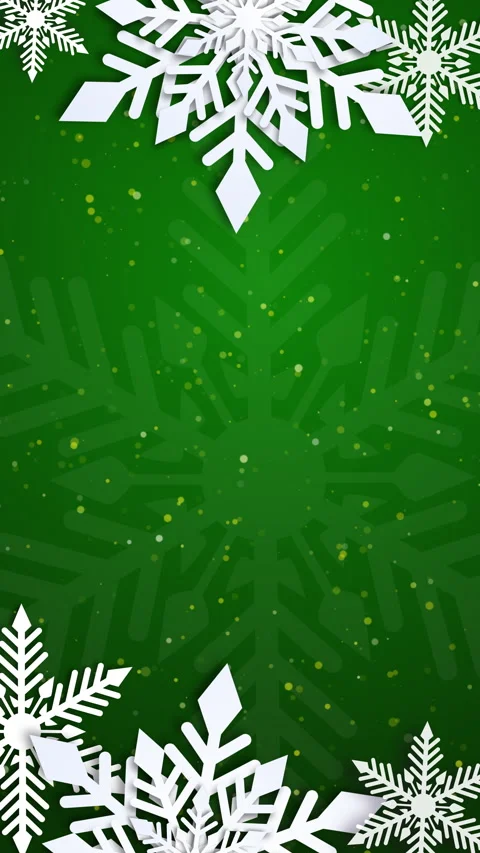 Green snowflake layout with paper-cut accents. Vertical video. Stock Footage 322012087