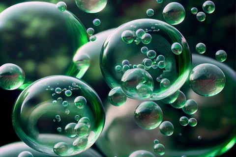 Green soap bubbles abstract background. Stock Illustration