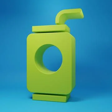 Green Soda can with drinking straw icon isolated on blue background. Minima.. Stock Illustration
