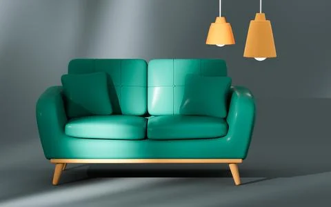 Green sofa and light, 3d rendering. Stock Illustration