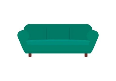 Green sofa icon in flat style Stock Illustration