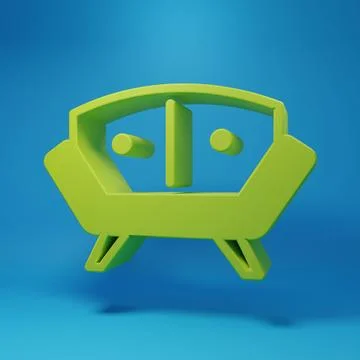 Green Sofa icon isolated on blue background. Minimalism concept. 3D render .. Stock Illustration