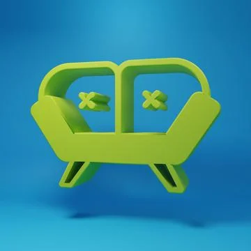 Green Sofa icon isolated on blue background. Minimalism concept. 3D render .. Stock Illustration