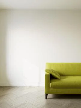 Green sofa in the interior, with free space on the wall. 3d rendering Stockillustratie
