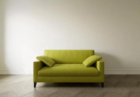 Green sofa in the interior, with free space on the wall. 3d rendering Stock Illustration