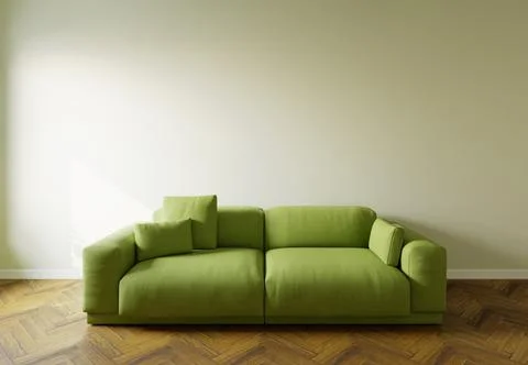 Green sofa in the interior, with free space on the wall. 3d rendering Иллюстрация