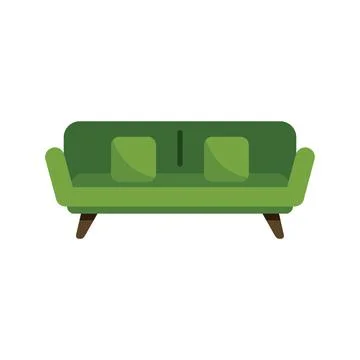 Green sofa with pillows comfortable couch furniture Stock Illustration