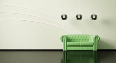 Green sofa in room 3d Stock Illustration