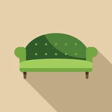 Green sofa with rounded back and wooden legs standing on beige background Illustrazione stock