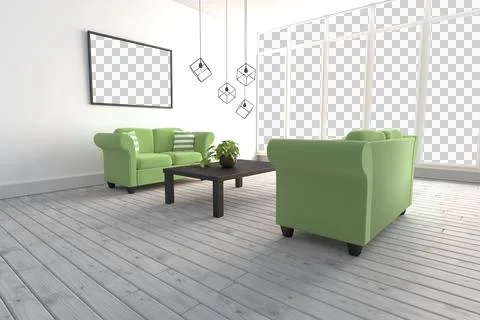 Green sofas in modern living room Illustrazione stock