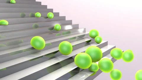 Green soft balls fall down the stairs. 3D abstract animation . Stock Footage 250544422