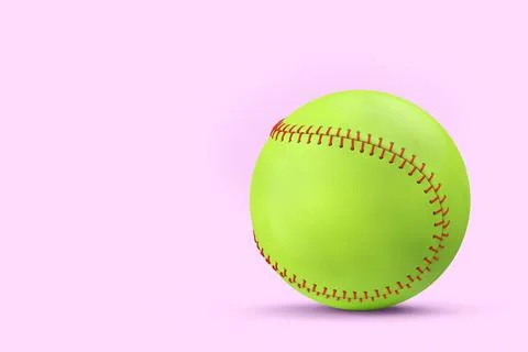 Green softball or baseball ball isolated on pink background. Stock Illustration