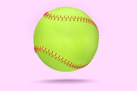 Green softball or baseball ball isolated on pink background. Stock Illustration