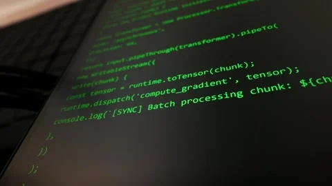 Green Software Program Code Generating on Digital Screen Close Up 動画素材 334726621
