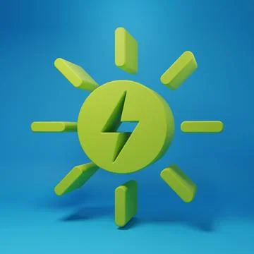 Green Solar energy panel icon isolated on blue background. Sun with lightni.. Stock Illustration