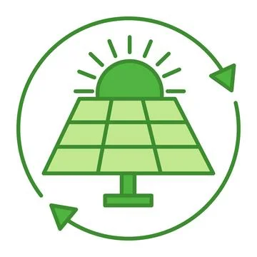 Green Solar Power Icon. Vector Icon of Interaction of the Sun and Solar Pan.. Ilustração Stock
