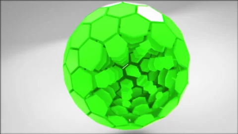 Green Solid Tech Sphere Unfolding on white background Stock Footage 244465193