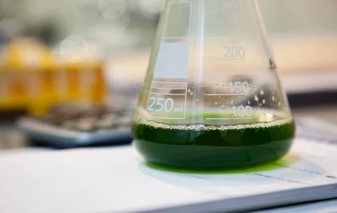 Green solution laboratory Stock Photos