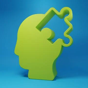 Green Solution to the problem in psychology icon isolated on blue backgroun.. Illustrazione stock
