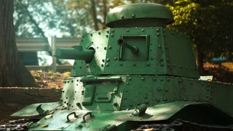 A green Soviet tank stands in the middle of the street. Wartime. World War II Stock-Footage 346321841