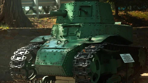 A green Soviet tank stands in the middle of the street. Wartime. World War II Stock-Footage 346322954
