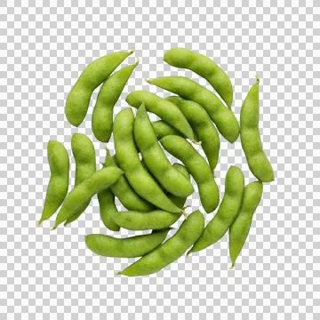 Green soybeans in pods in a circular pattern on transparent background. Stock Photos